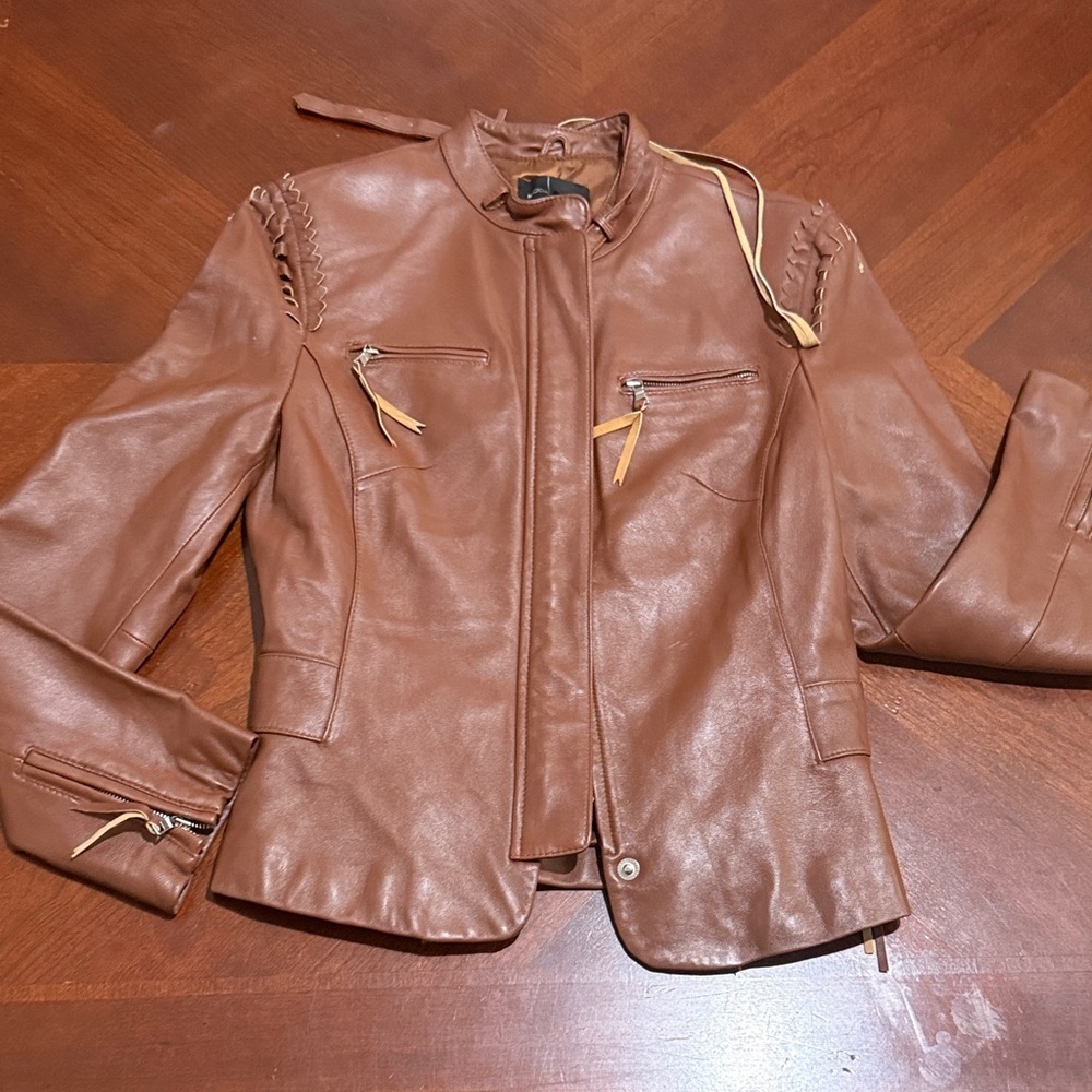Vintage y2k Moda International Tan Leather Jacket western cowboy